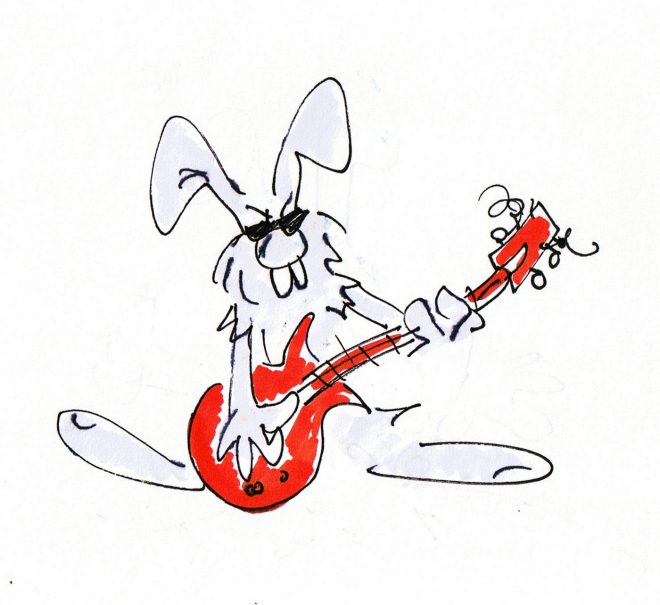 Osterhase mit Guitarre Cartoon